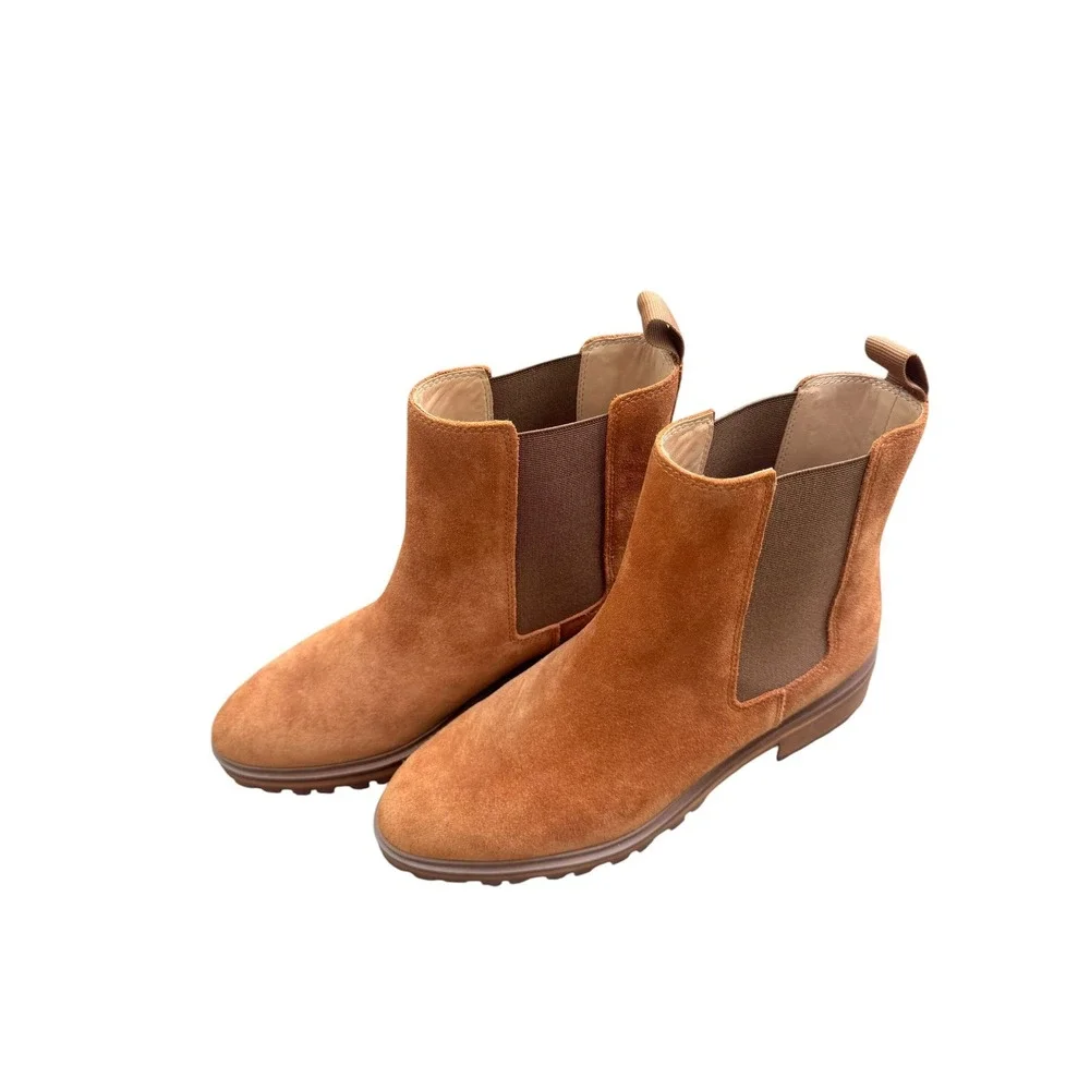 Quince Italian Suede Lug Sole Chelsea Boots Cognac Brown Size 7 - Picture 4 of 6